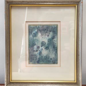Vintage Abstract Watercolor Painting: Gilt Silver Frame, Signed MMC