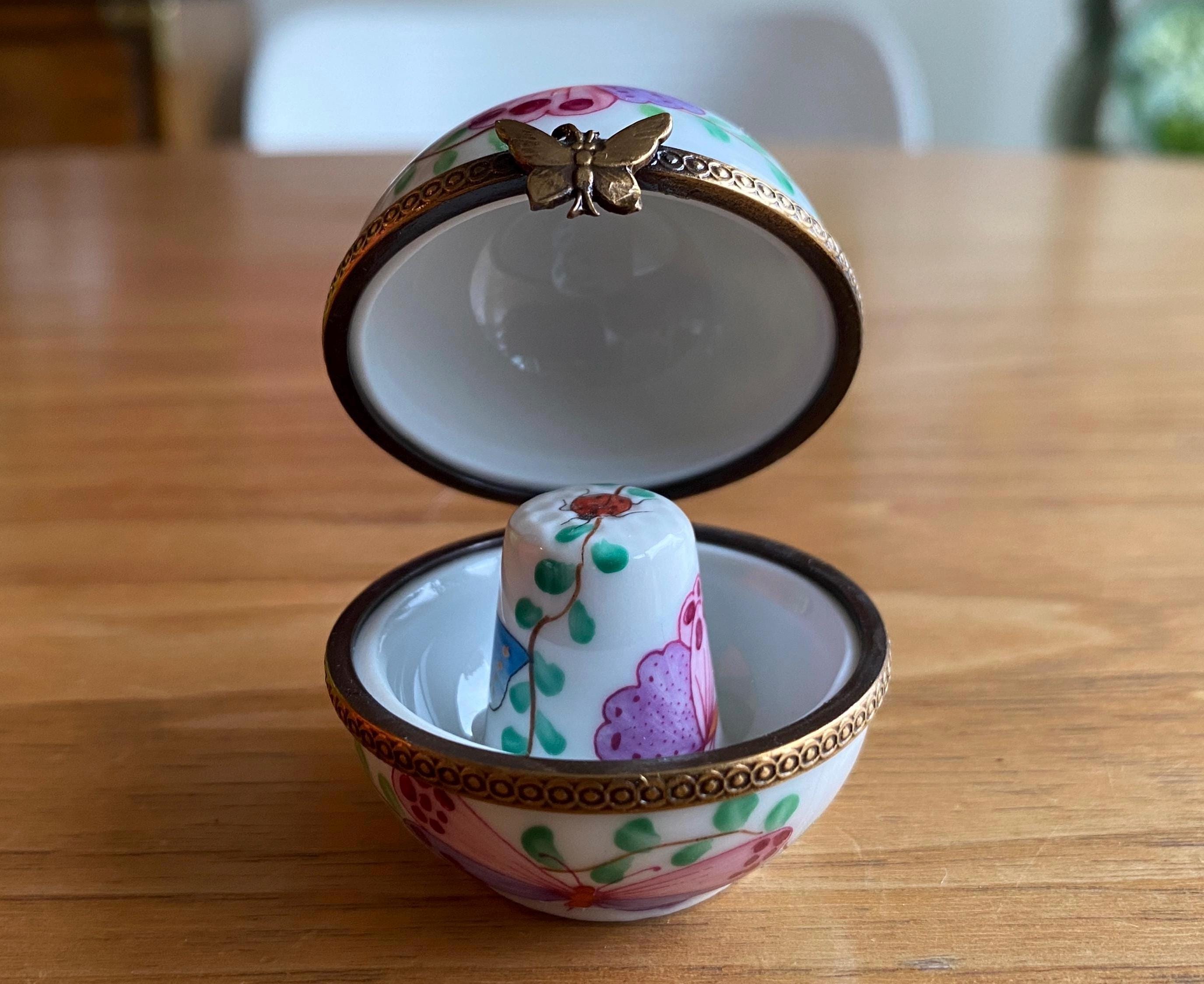 Porcelain Dubarry Limoges Butterfly Motif Sphere-shaped Box