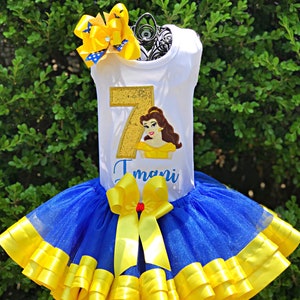 Belle Tutu Set: Besticktes Shirt, Schleifen-Tutu & Haarschleife