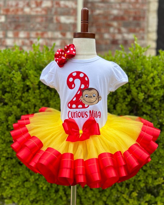 Personalized Curious George Tutu Set: Embroidered Shirt, Yellow Tulle, Headband