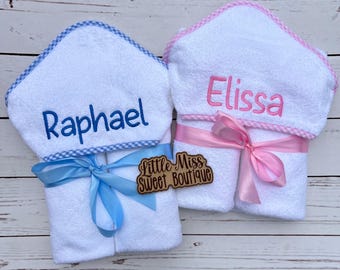 Monogrammed Hooded Baby Towel: Embroidered Cotton, Striped Border