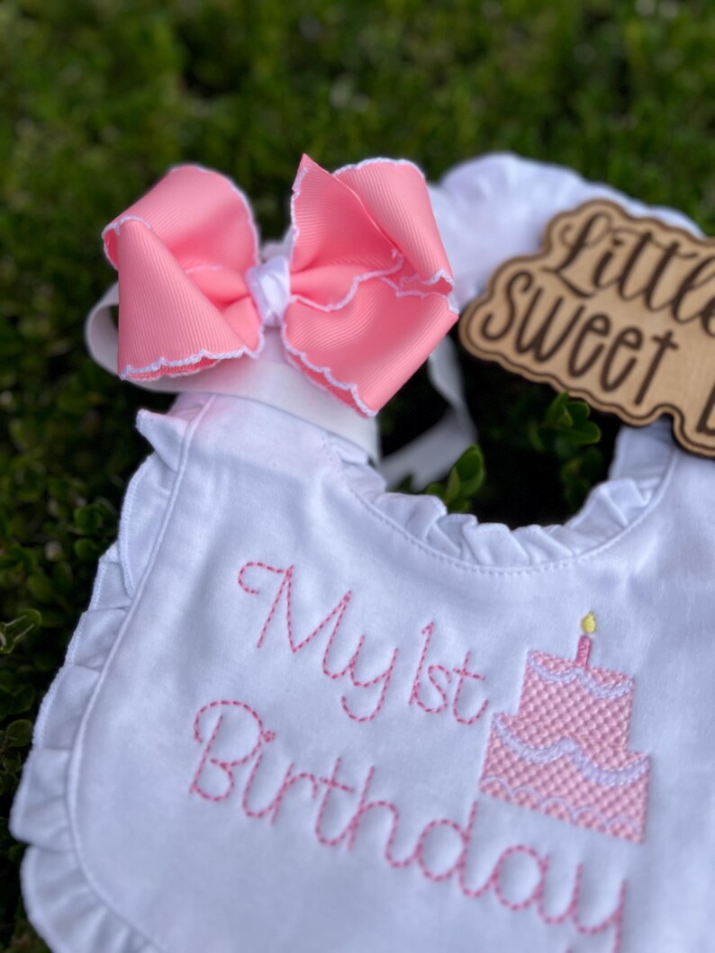 Pink Ruffle Bib Embroidered 1st Birthday Ruffle Bib: Pink Cake, Soft Cotton - Etsy