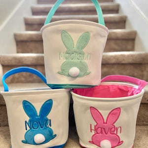 Easter Basket - Embroidered Personalized Easter Basket – Custom Embroidered Bunny Name Basket – Kids Easter Gift – Monogrammed Easter Bucket