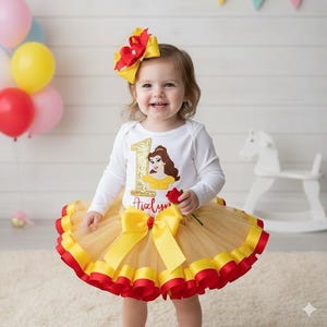 Belle Inspiriertes Tutu-Set: Die Schöne und das Biest Geburtstags-Outfit