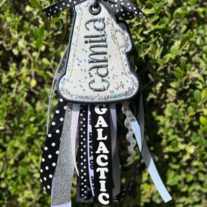 Personalized Cheer Bag Tag | Embroidery Glitter Shaker Keychain with Ribbons | Cheer Bag Tag | Cheer Gift | Galactic Cheer