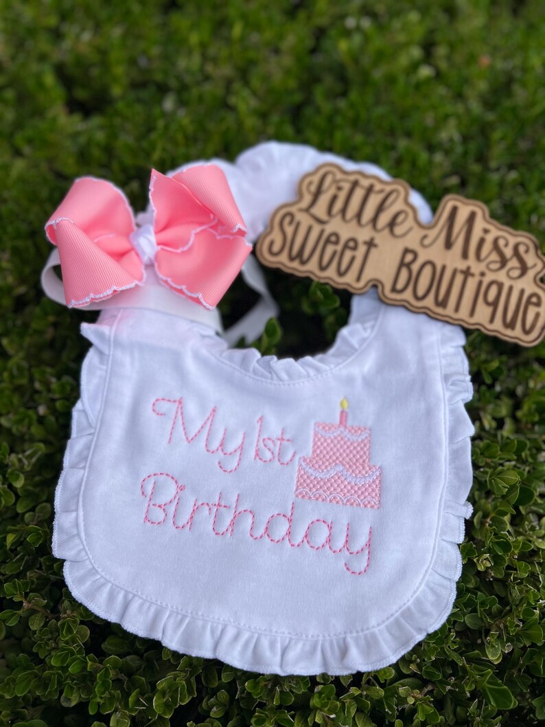 Pink Ruffle Bib Embroidered 1st Birthday Ruffle Bib: Pink Cake, Soft Cotton - Etsy