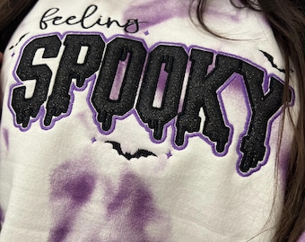 Embroidered 'Feeling Spooky' Tie-Dye Sweatshirt - Halloween Pullover