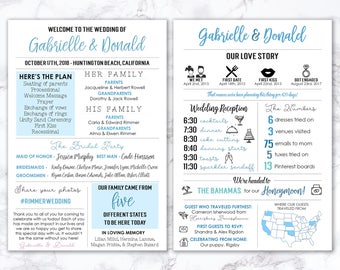 Printable Infographic Wedding Program, Unique Wedding Program, Fun Program, Modern Program, Entertaining, Fun Facts, Hashtag, MB199