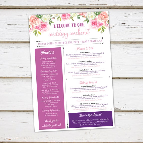 Printable Infographic Wedding Weekend Itinerary Wedding Timeline
