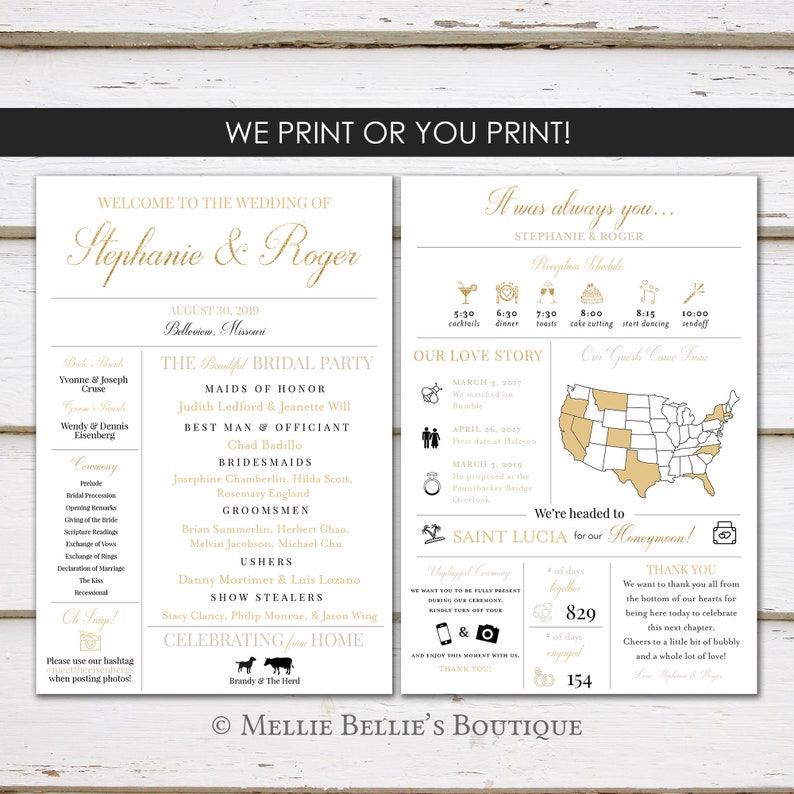 Modern Program Unique Wedding Program Fun Program Printable or PRINTED Fun Facts Fun Infographic Wedding Program Funny Program MB511