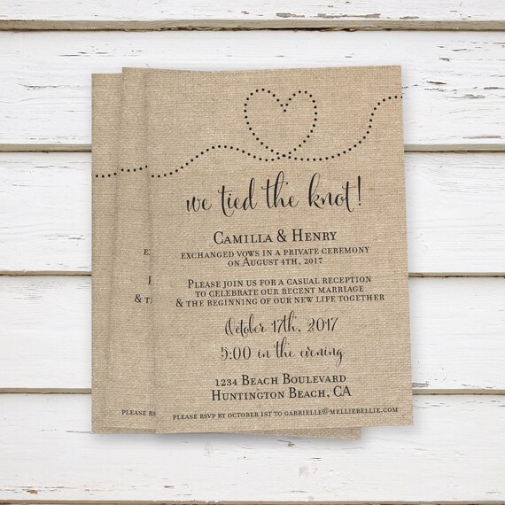 printed elopement reception invitations elopement announcement we eloped we got hitched burlap rustic tied the knot kraft mb028 elopement invitations