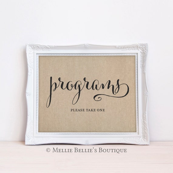 Printable Programs Sign Please Take One Wedding Table Sign