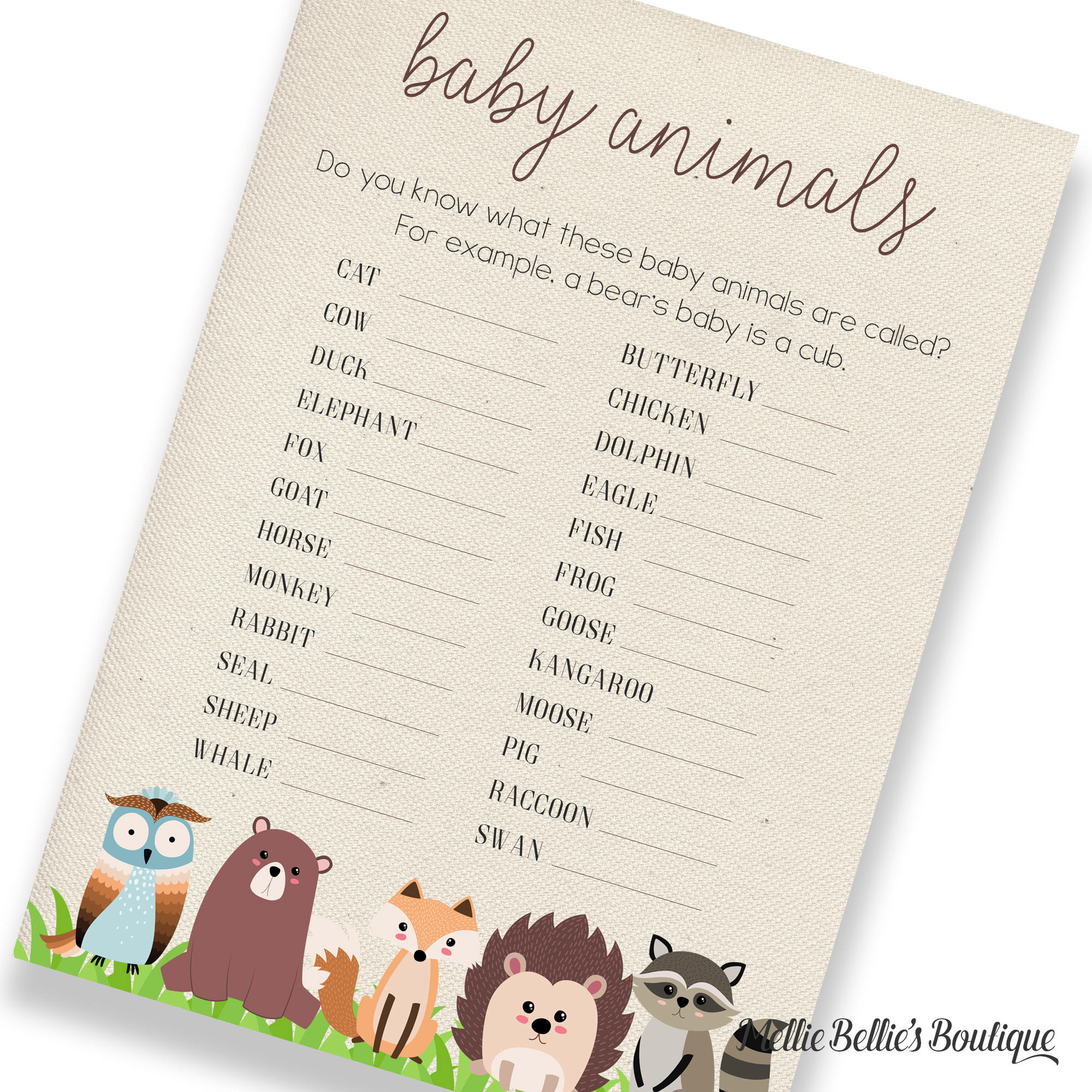 Printable Baby Shower Game Baby Animals Animal Names Baby Shower Printable Baby Shower Game Baby Animals Animal Names Baby Shower