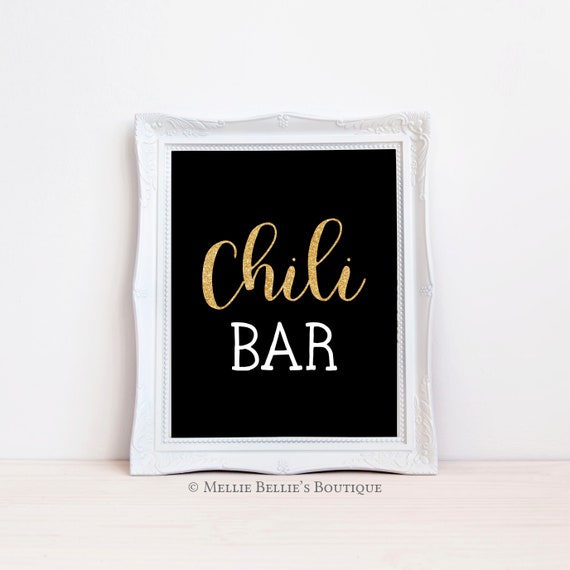 Printable Chili Bar Sign, Warm Up Chili Bar, Gold Glitter, Printable Kit, Food Label, Table Sign, Winter Party, Top It, MB270 Il_570xn