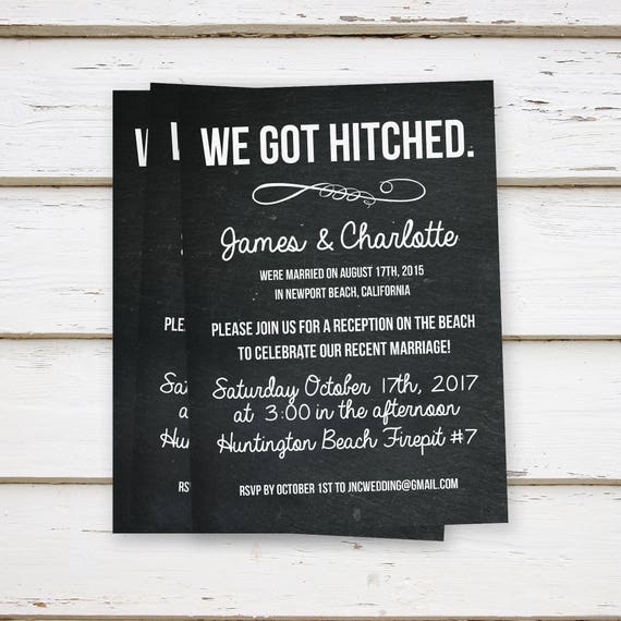 PRINTED Elopement Reception Invitations, Elopement, We Eloped, Tied The Knot, Chalkboard, Rustic, Already Married, Hitched, MB054 Il_570xn