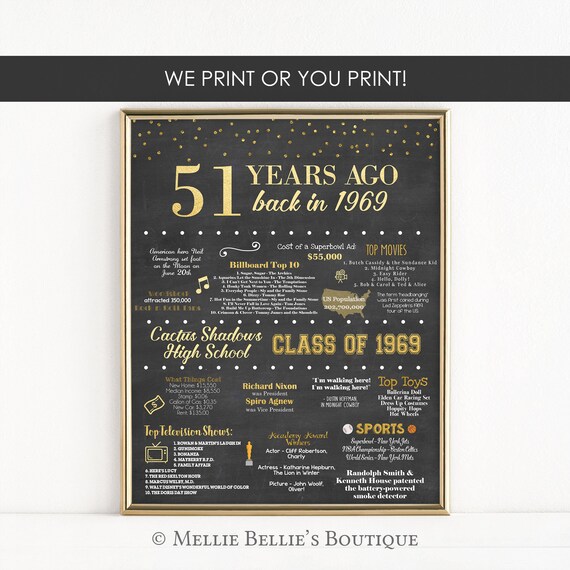 Printable or PRINTED 51st Class Reunion Chalkboard Sign, Back in 1969, Highschool Reunion, Reunion Poster, 1969 Poster, Download, MB018 Il_570xn