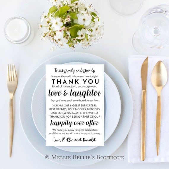 Printable Wedding Thank You Note Place Card, Placemat, Wedding Favor, Place Setting, Table Card, Thank you Card, Personalized, MB236 Il_570xn