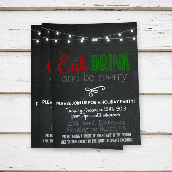 Printed Christmas Party Invitations Eat Drink Be Merry Annual