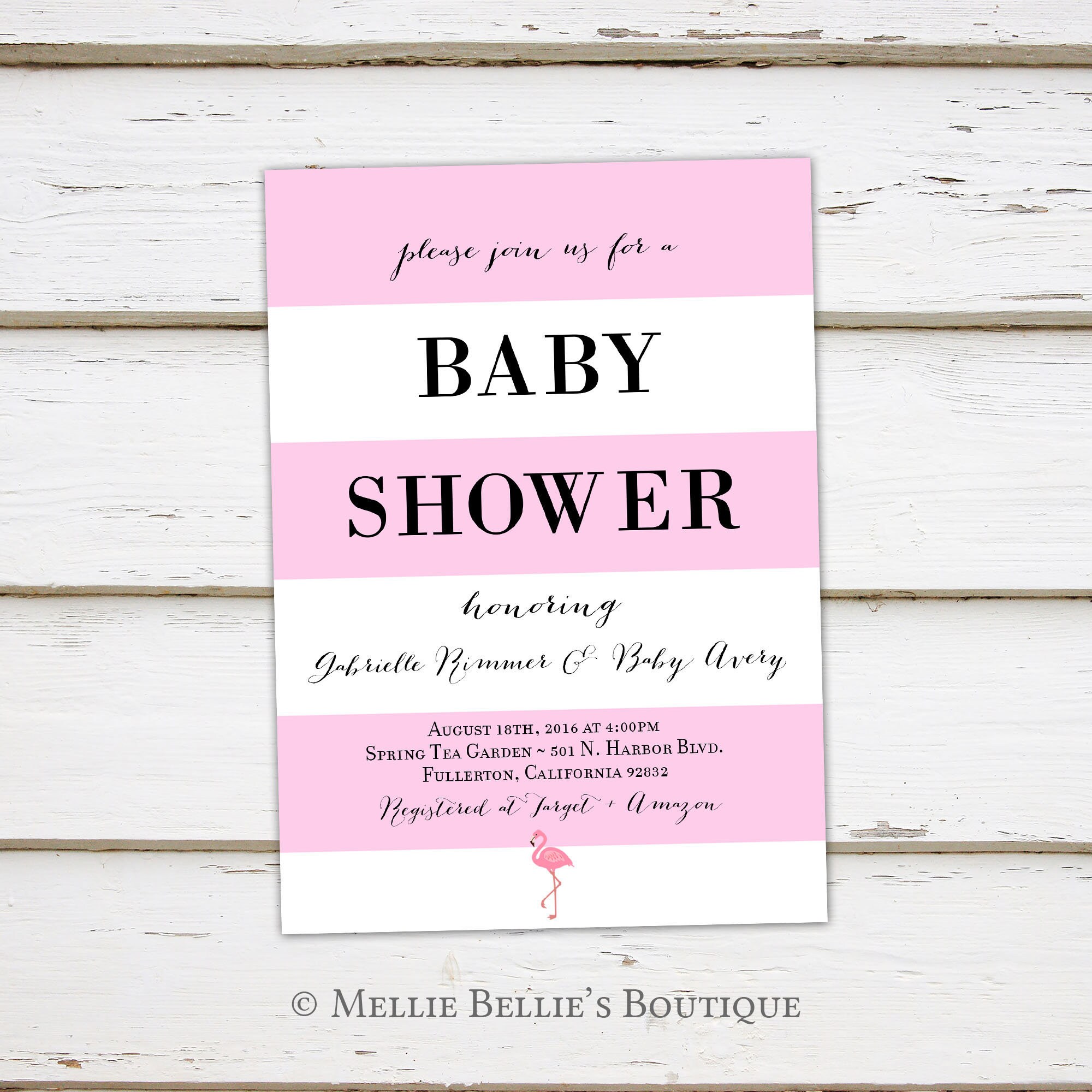 Printable Baby Shower Invitation Tropical Flamingo Pink Black