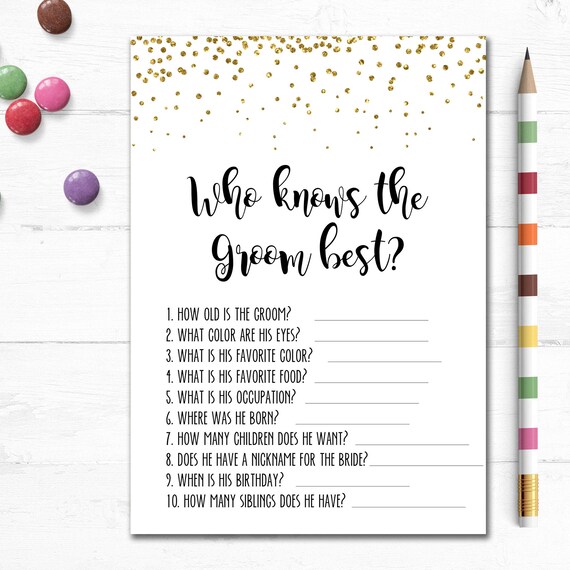 Printable Bridal Shower Game, Who Knows Groom Best, Couples Shower, Wedding, Gold confetti, Bachelorette Hen Party, Instant, MB003 Il_570xn