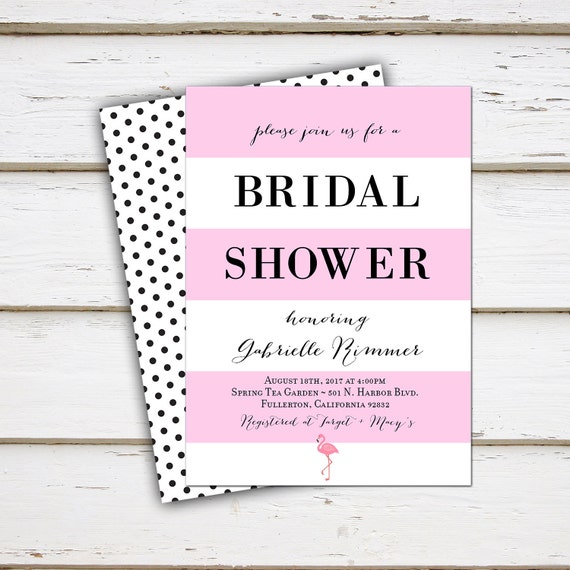 Printable Bridal Shower Invitation, Tropical, Flamingo, Pink Black, Polka Dot, Cute, Girly, Hawaii, Luau, Bachelorette, Lingerie, MB036 Il_570xn