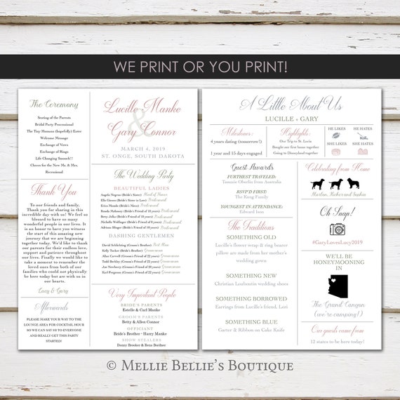 Fun Infographic Wedding Program, Unique Wedding Program, Fun Program, Modern Program, Fun Facts, Hashtag, Printable or PRINTED, MB441 Il_570xn