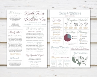 Printable Fun Infographic Wedding Program, Unique Wedding Program, Fun Program, Modern Program, Entertaining, Fun Facts, Hashtag, MB246