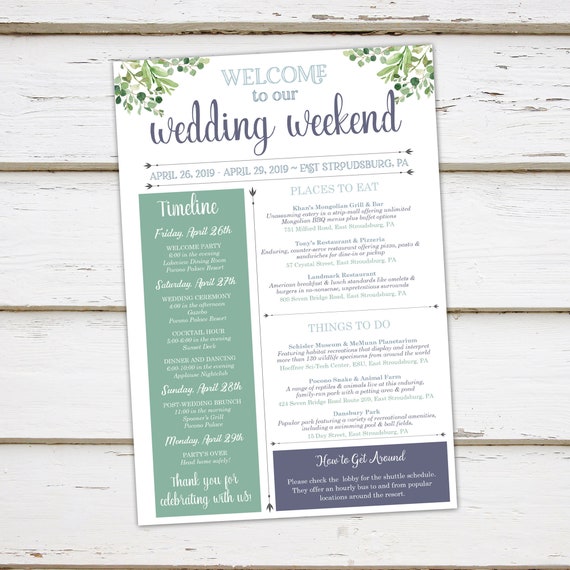 Printable Infographic Wedding Weekend Itinerary Wedding Timeline