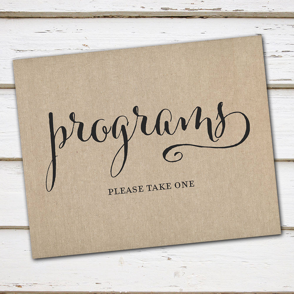 printable programs sign please take one wedding table sign