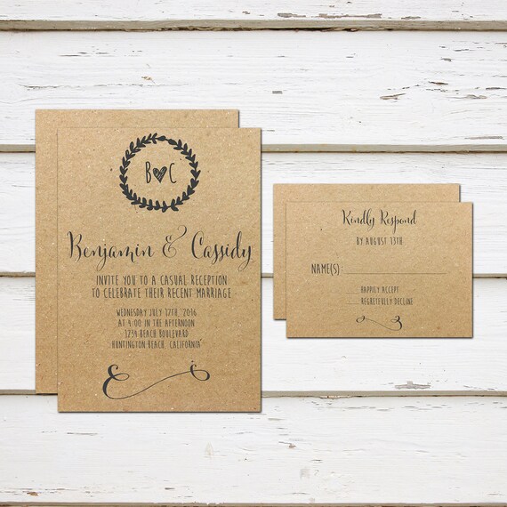 Printable Elopement Reception Invitation & RSVP Card, We Got Hitched, We Eloped, Already Married, Reception only, Suite, Wreath, MB109 Il_570xn