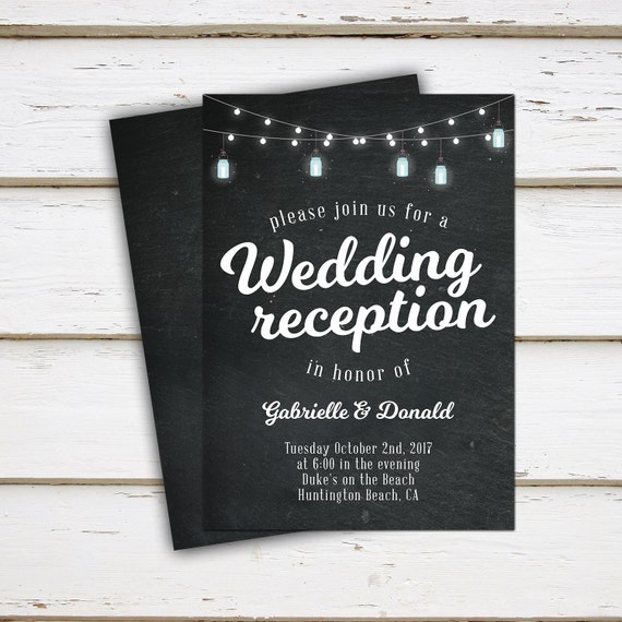 Printable Wedding Elopement Reception Invitation, String Lights, Reception Only, BBQ, Rustic, Chalkboard, Married, Eloped, Hitched, MB074 Il_570xn