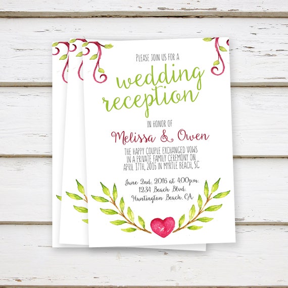 Printed Elopement Wedding Reception Invitations We Eloped We Tied