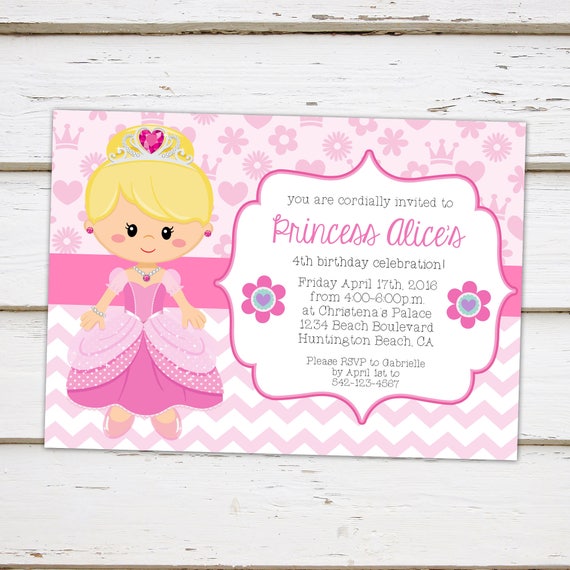 Printable Princess Birthday Party Invitation, Flowers, Tiara, Blonde, Girls Birthday Party, Tea Party, Palace, Castle, Royalty, MB043 Il_570xn