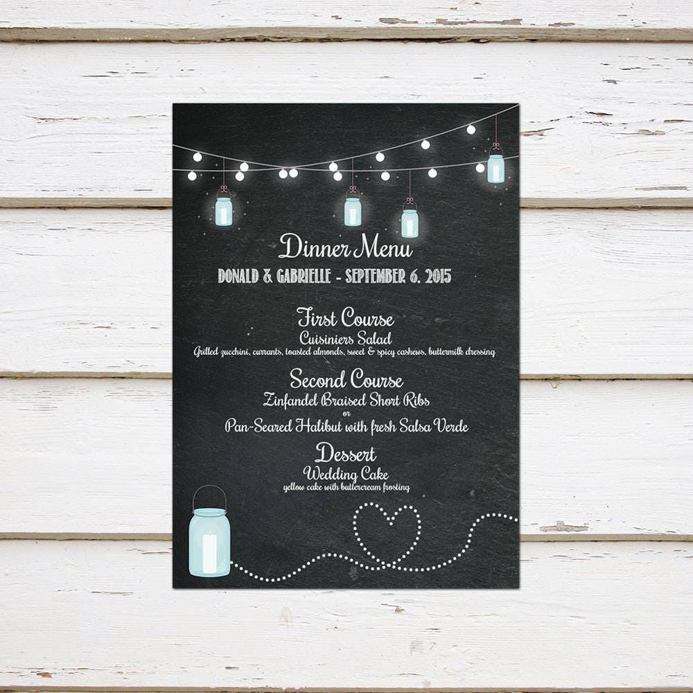 printable chalkboard wedding menu rustic string lights bbq i do
