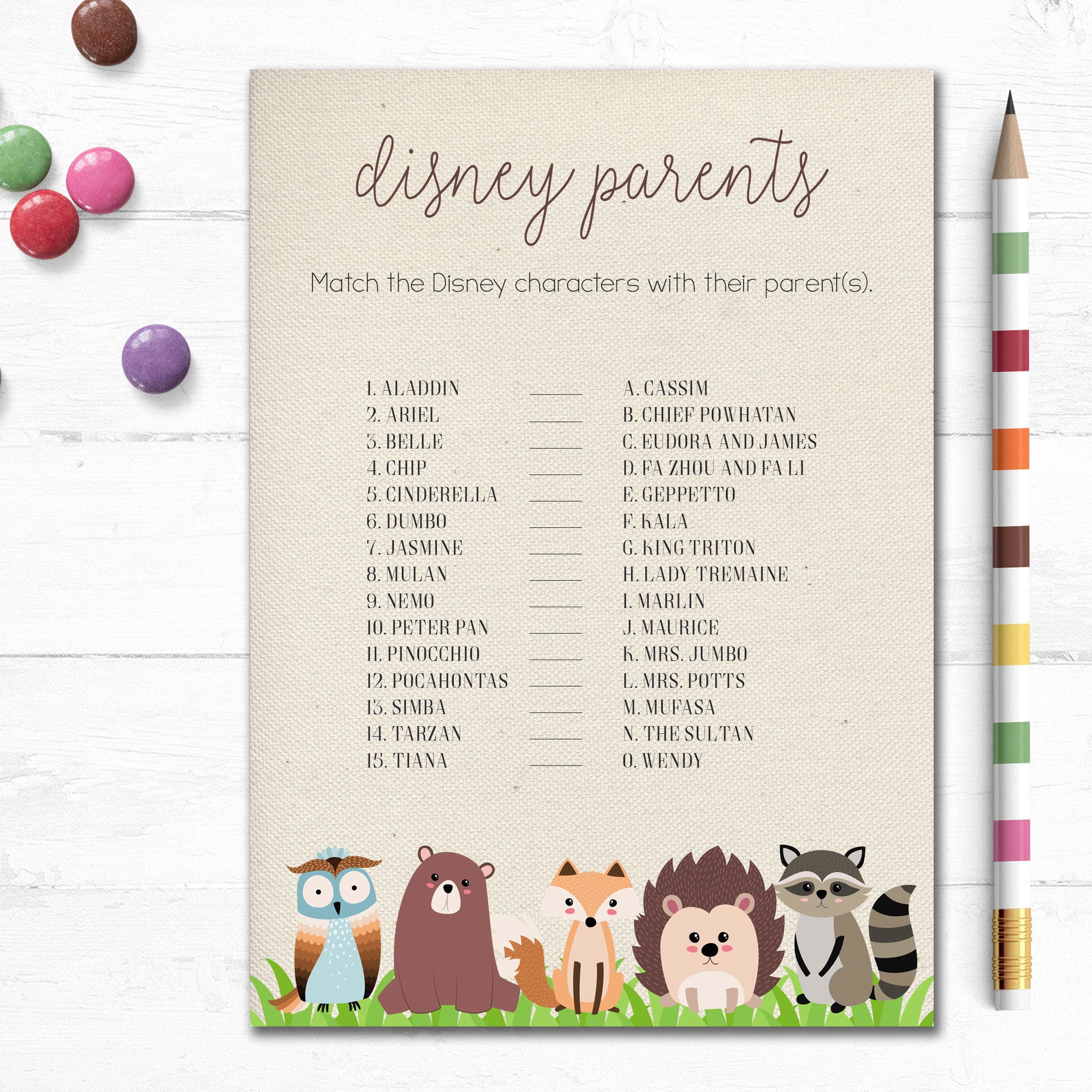 Printable Woodland Baby Shower Game Disney Parents Game Etsy