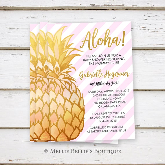 PRINTED Pineapple Baby Shower Invitations Tropical Gold Pink | Etsy