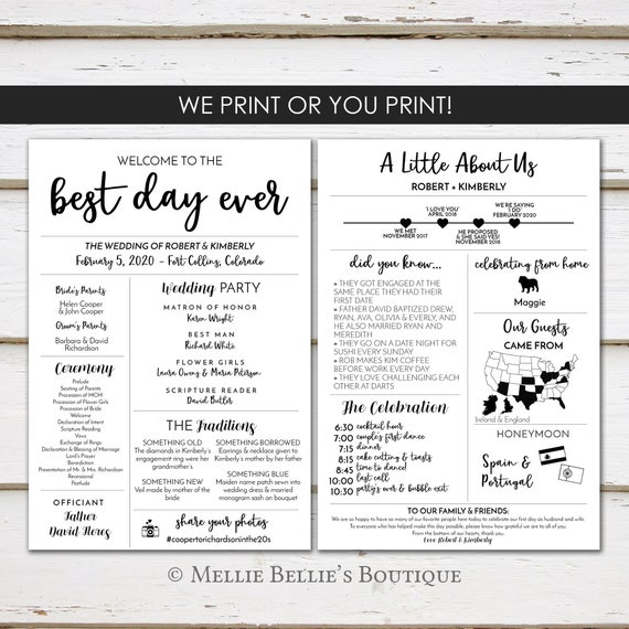 Funny Program Printable or PRINTED Modern Program Fun Facts Fun Program Unique Wedding Program MB541 Fun Infographic Wedding Program