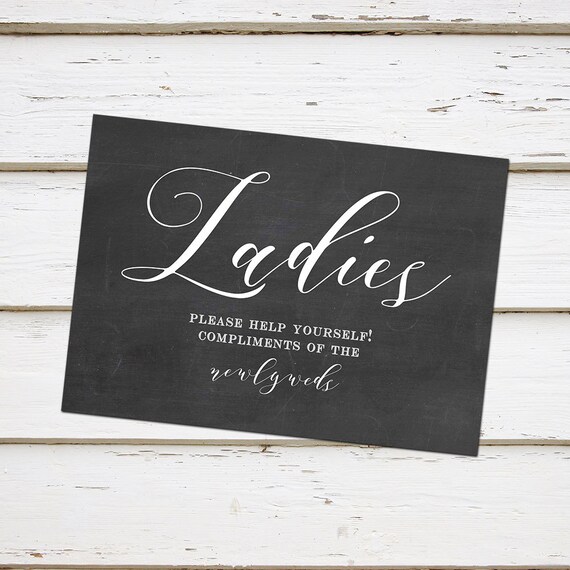 Printable Wedding Reception Bathroom Sign, Ladies Please Help Yourself, Bathroom Box, Emergency Toiletries, Chalk, Rustic, Reception, MB108 Il_570xn