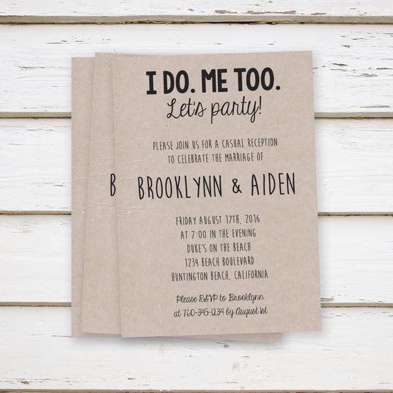PRINTED Elopement Reception Invitations, I do Me Too, Rustic, Reception Only, Party, Funny, BBQ, We Did, Lets Party, Kraft, MB071 Il_570xn