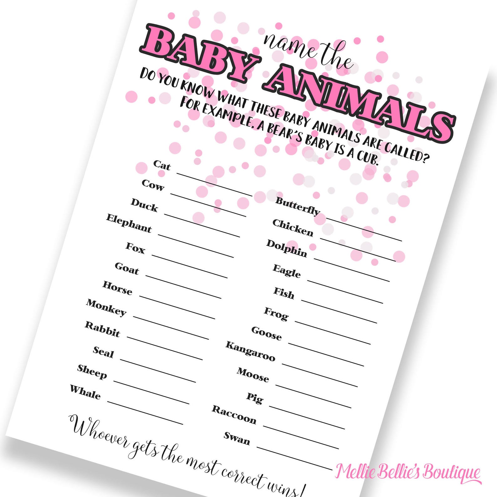 Printable Baby Shower Game Baby Animals Name the Animals | Etsy