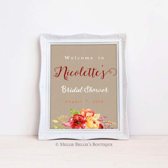 Printable Fall Bridal Shower Welcome Sign, Fall In Love, Wedding Shower, Thanksgiving, Halloween, Kraft Rustic, Floral Shower, Burlap, MB039 Il_570xn