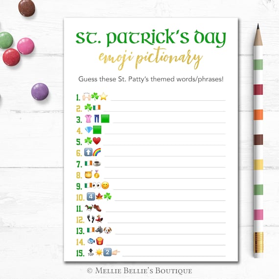 Printable St. Patrick's Day Party Game, Emoji Pictionary, St. Patrick's Emoji Game, Guess Phrases, School Game, St Patricks Day Party, MB520 Il_570xn