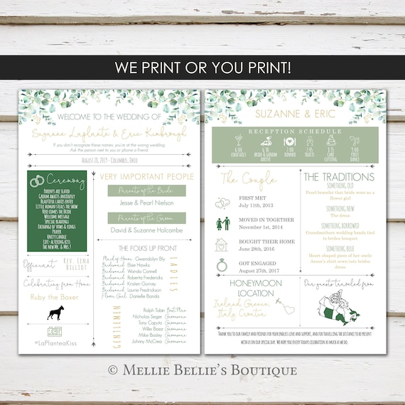 Fun Infographic Wedding Program, Unique Wedding Program, Fun Program, Modern Program, Eucalyptus, Fun Facts, Printable or PRINTED, MB502 Il_570xn