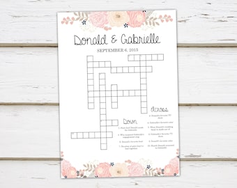 Printable Wedding Crossword Puzzle Game, Games for Wedding, Reception, For Kids, Activities, Floral, Rustic, Word Search, Shower, MB348