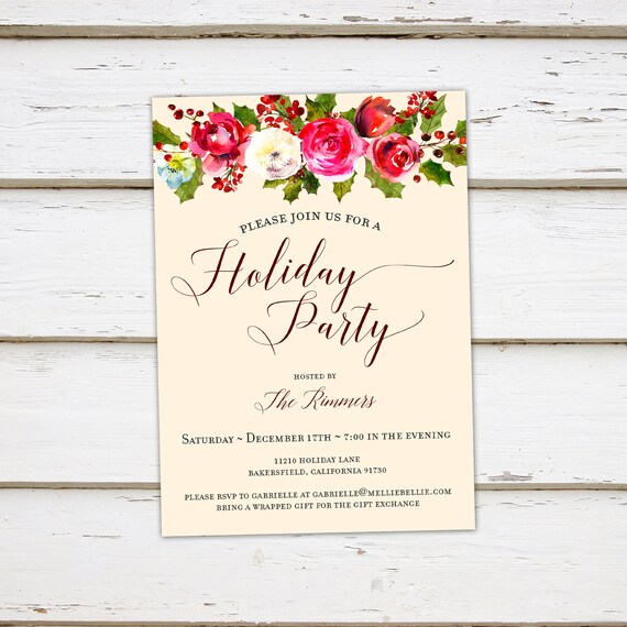 printable floral holiday party invitation christmas party