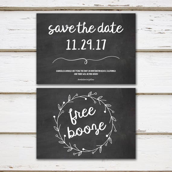 printable funny save the date engagement announcement free booze free drinks adults chalkboard simple digital template mb103 save the date free templates printable