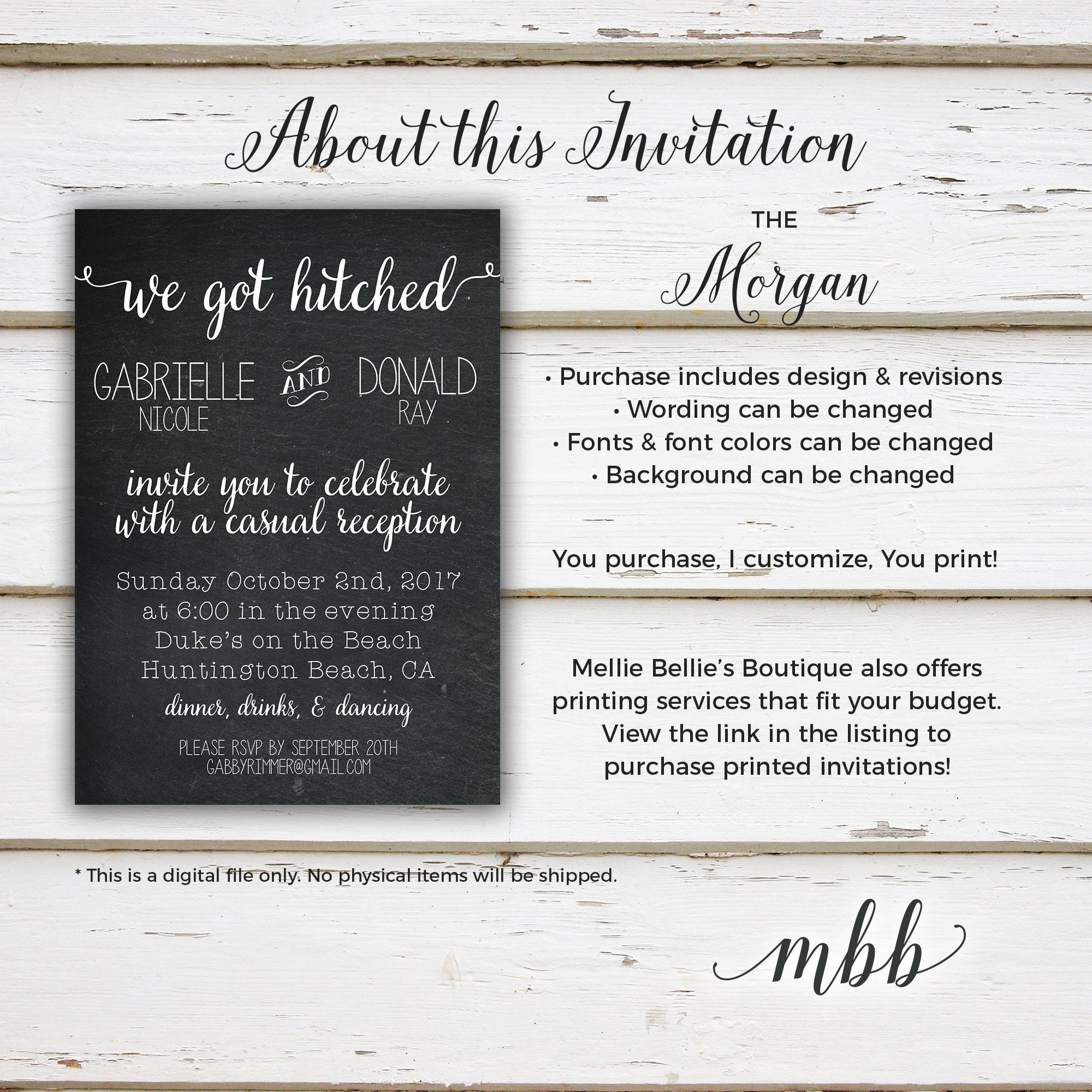 printable elopement reception invitation we got hitched we tied