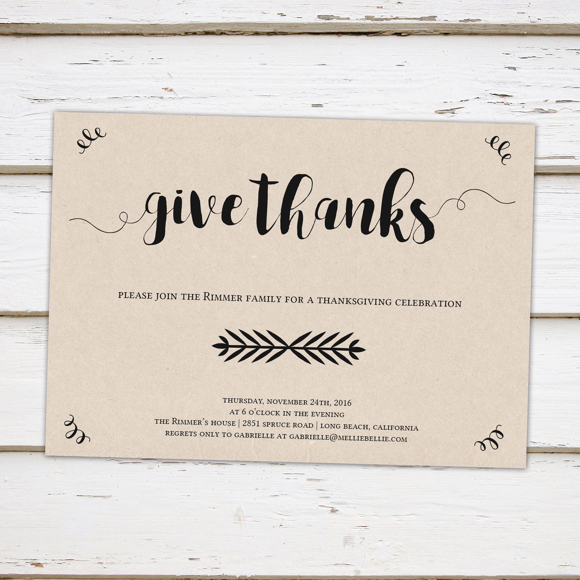 printable thanksgiving dinner invitation rustic kraft give thanks