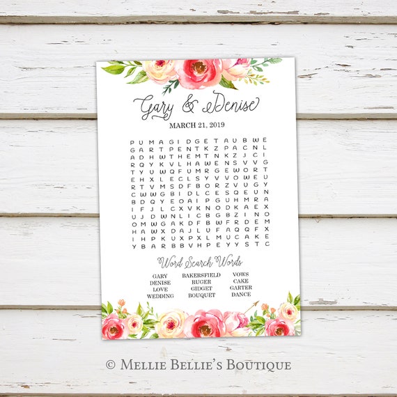 Printable Wedding Word Search Game Games For Wedding Reception