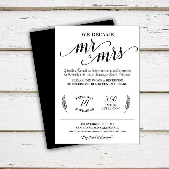 printable elopement reception invitation mr mrs we did we etsy